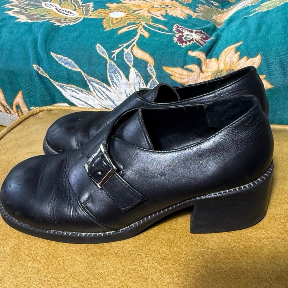 Vintage Y2K 90s Arizona Chunky Block Heel Buckle 7.5 Monk Strap School Girl